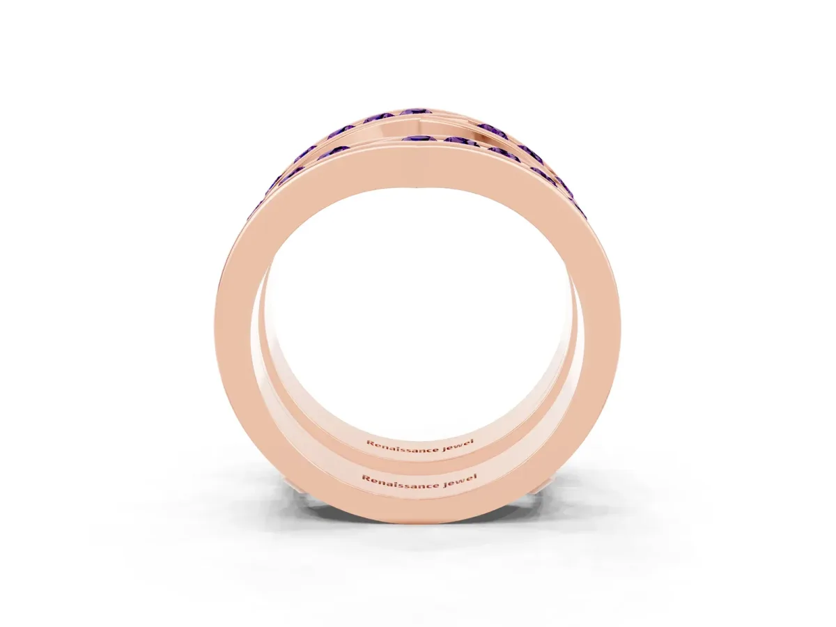 Round Amethyst Channel-Set Chevron Band Rose gold