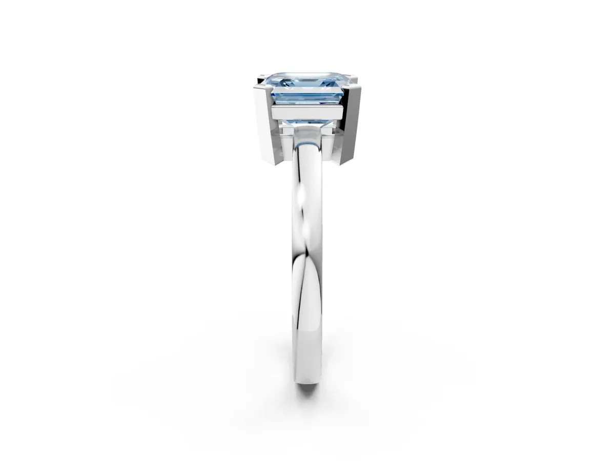 Fancy Blue Asscher Cut Cut Solitaire Ring with Four-Prong Setting and Classic Band Platinum