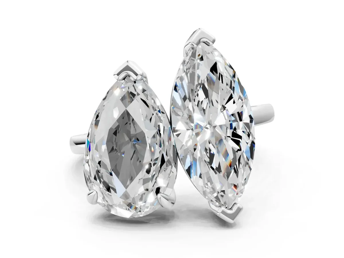 Pear and Marquise Toi Moi Ring with Prong Setting and Plain Band Silver
