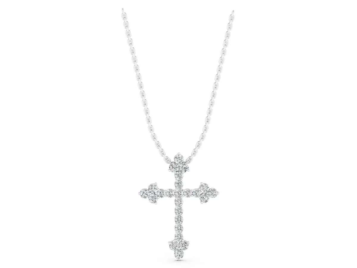 Round Diamond Cluster Cross Pendant with Prong Setting Silver