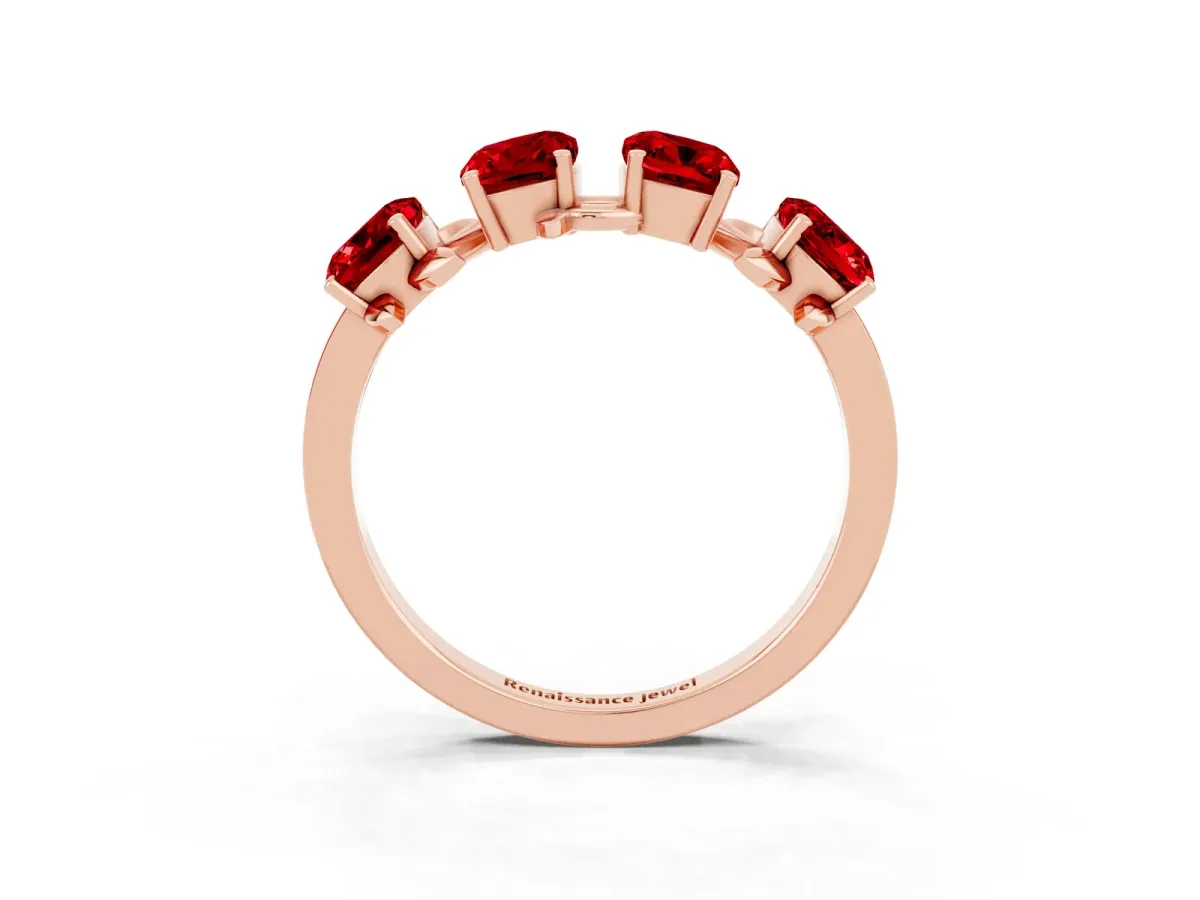 Four-Stone Elongated Cushion Ruby Band with Nature-Inspired Prong Setting Rose gold