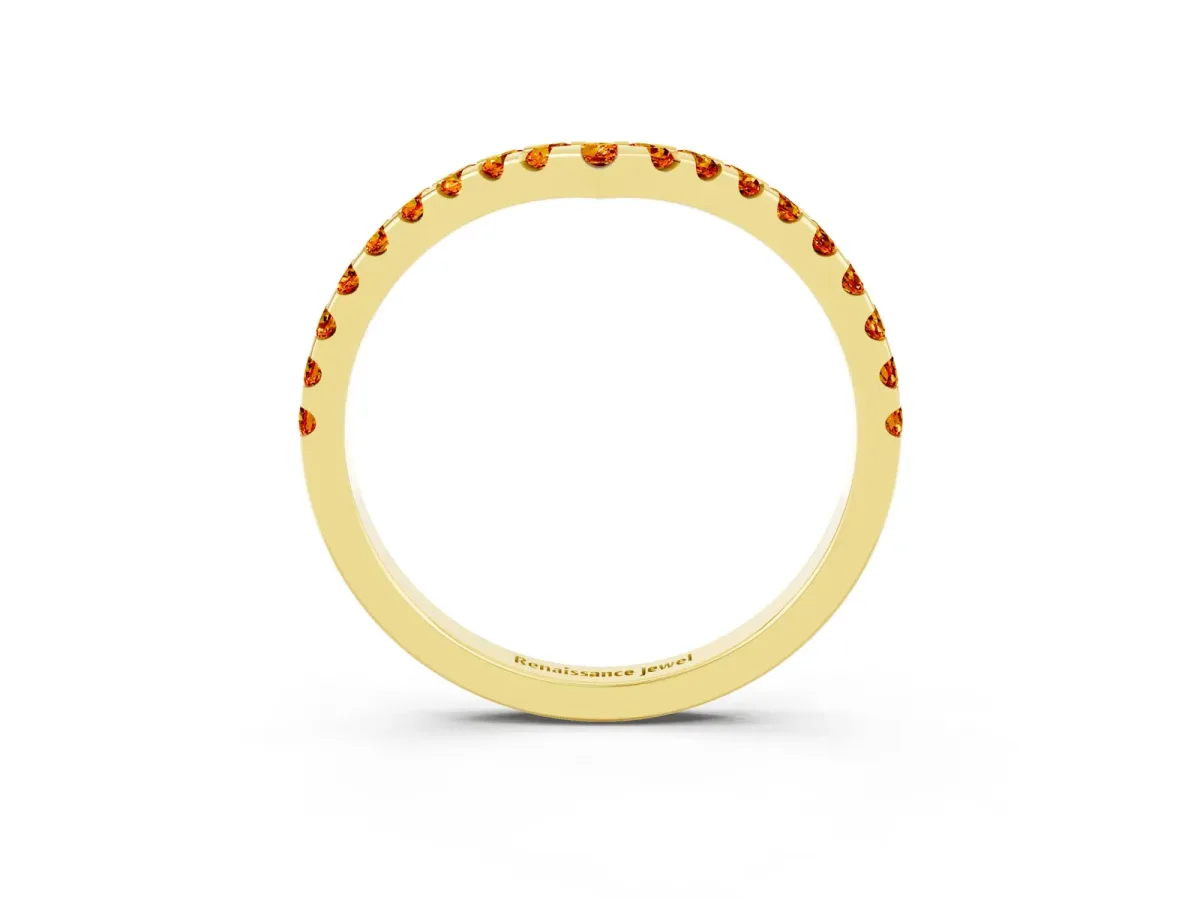 Pavé Round Citrine Chevron Band with Shared Prong Setting Yellow gold