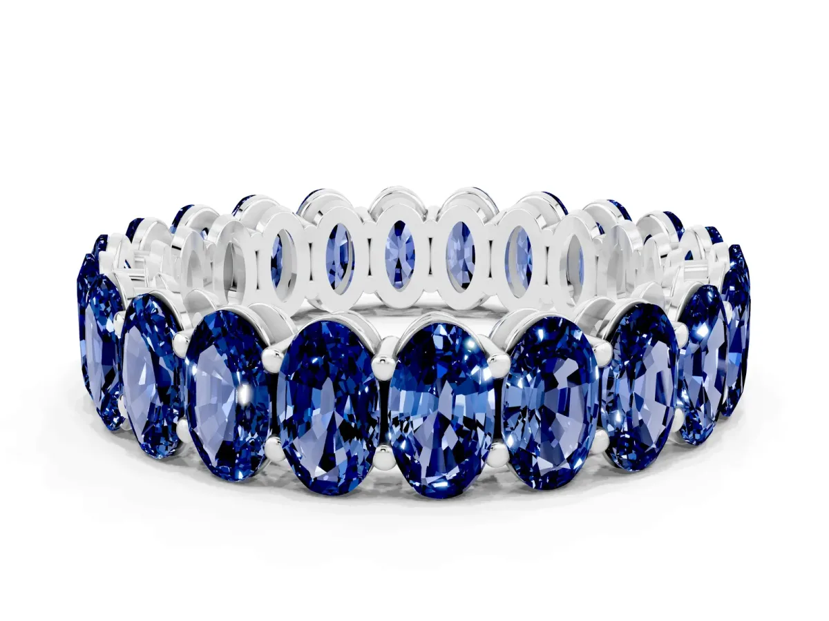 Oval Cut Blue Sapphire Eternity Band with Shared Prong Setting Platinum