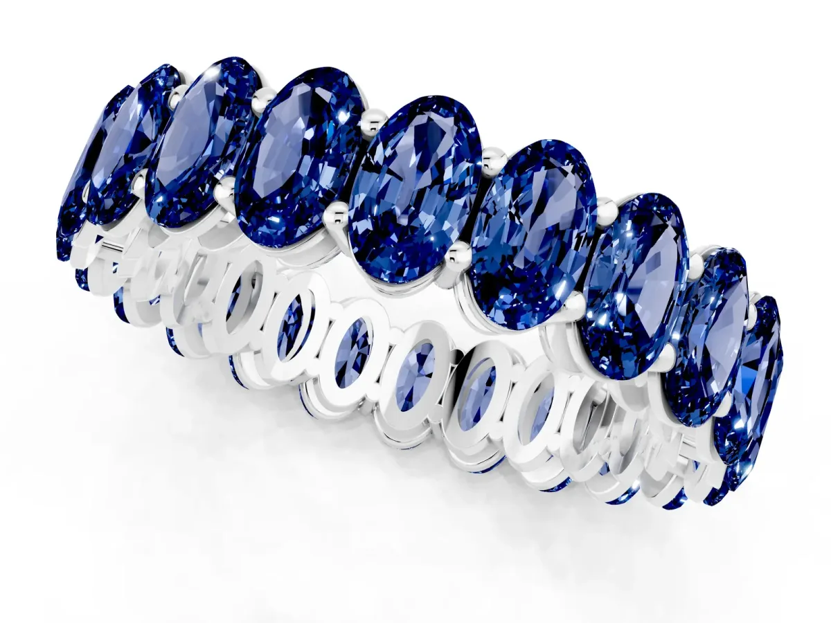 Oval Cut Blue Sapphire Eternity Band with Shared Prong Setting Platinum