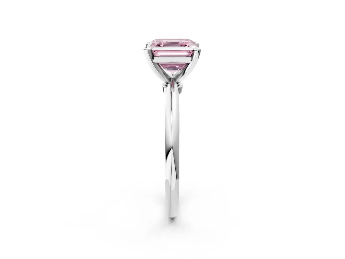 Fancy Pink Asscher Cut Diamond Solitaire Ring with Six-Prong Setting and Classic Band Silver