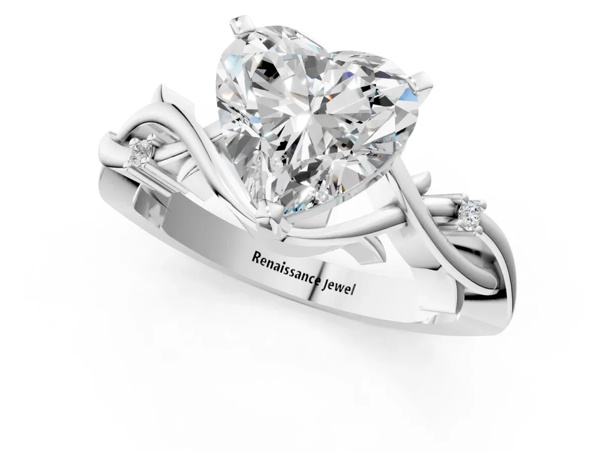 Heart Cut Diamond Solitaire Ring with Twisted Band and Prong Setting Silver