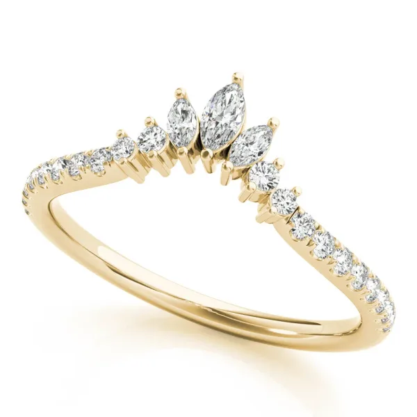 Marquise Cluster Diamond Pavé Band with Prong Setting Yellow gold