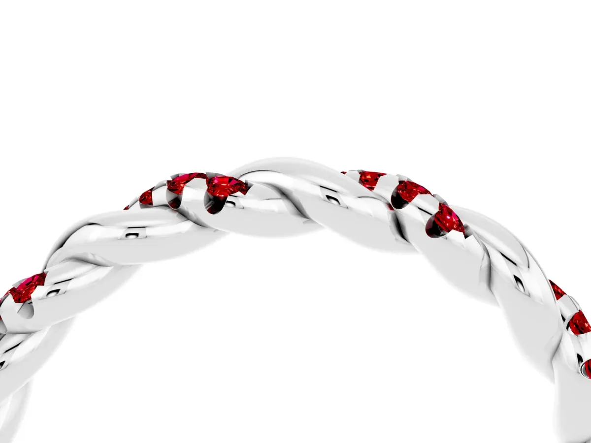 Twisted Pavé Round Ruby Eternity Band Platinum