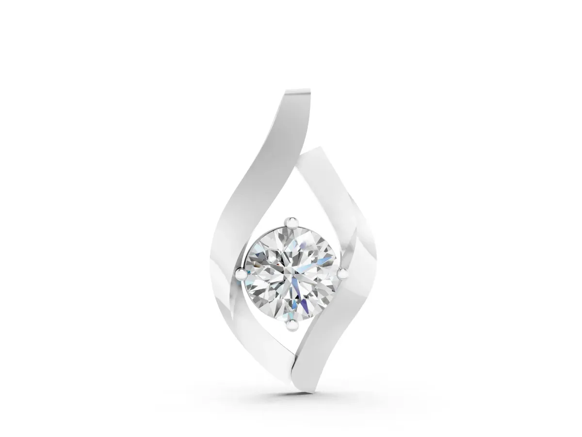 Round Diamond Bezel-Set Leaf Pendant White gold