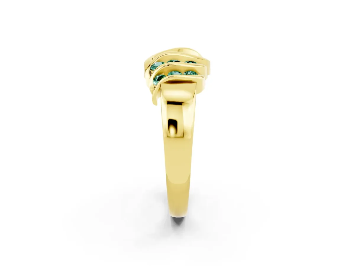 Round Green Sapphire Multi-Row Crossover Band Yellow gold