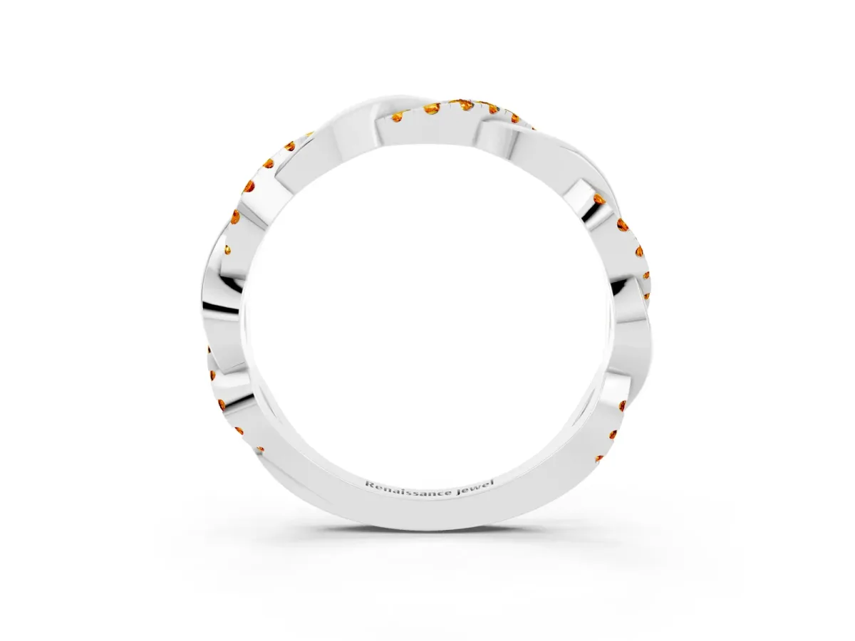 Round Citrine Twist Eternity Band with Pavé Setting White gold