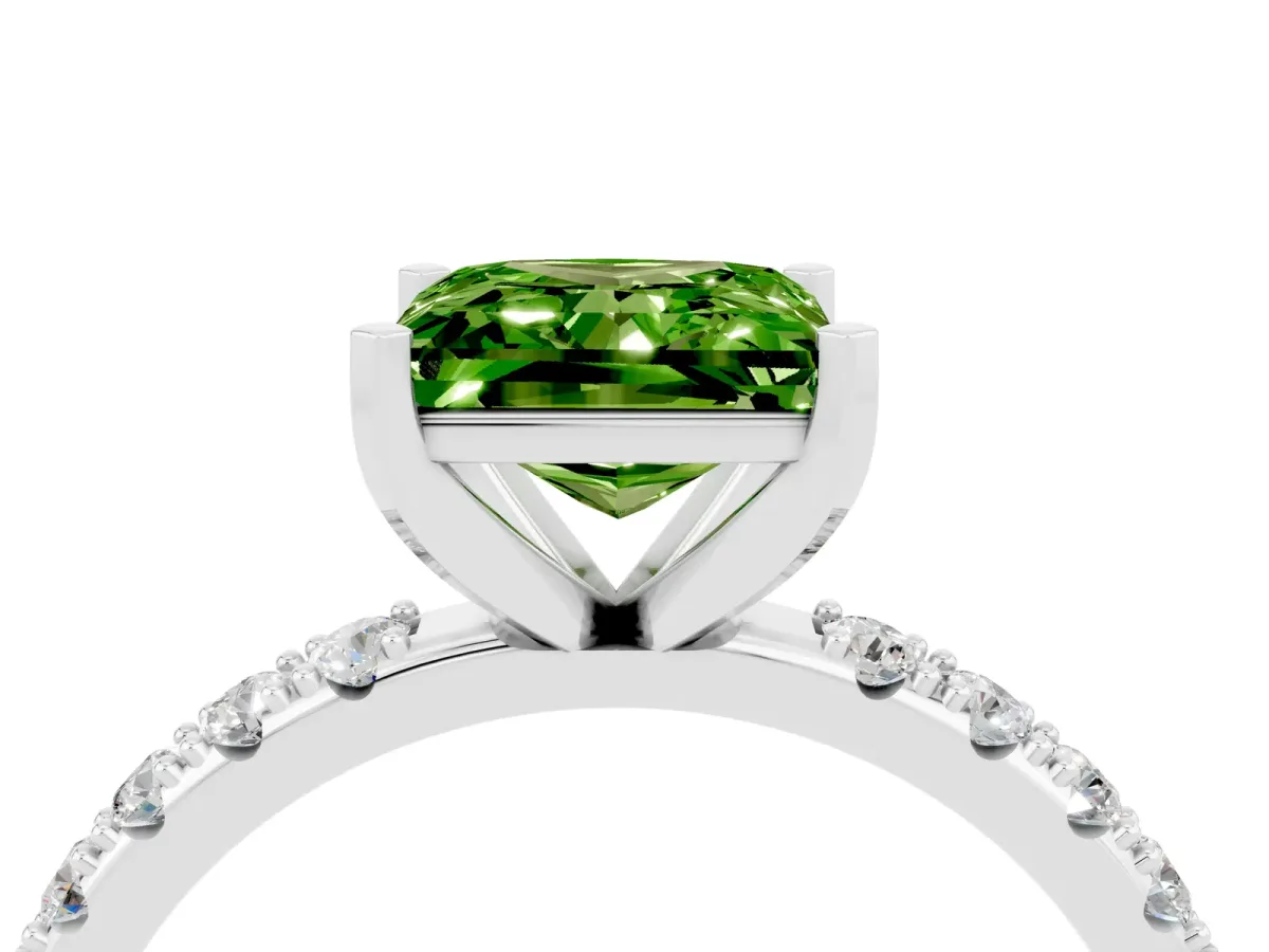 Princess Cut Peridot Solitaire Pavé Band with Four-Prong Setting Platinum