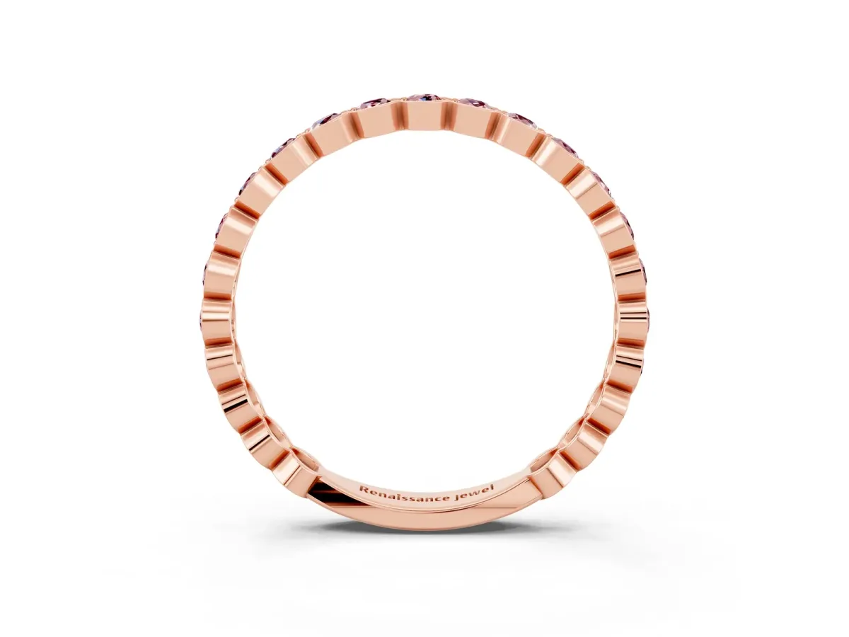 Round Morganite Bezel Set Eternity Band Rose gold