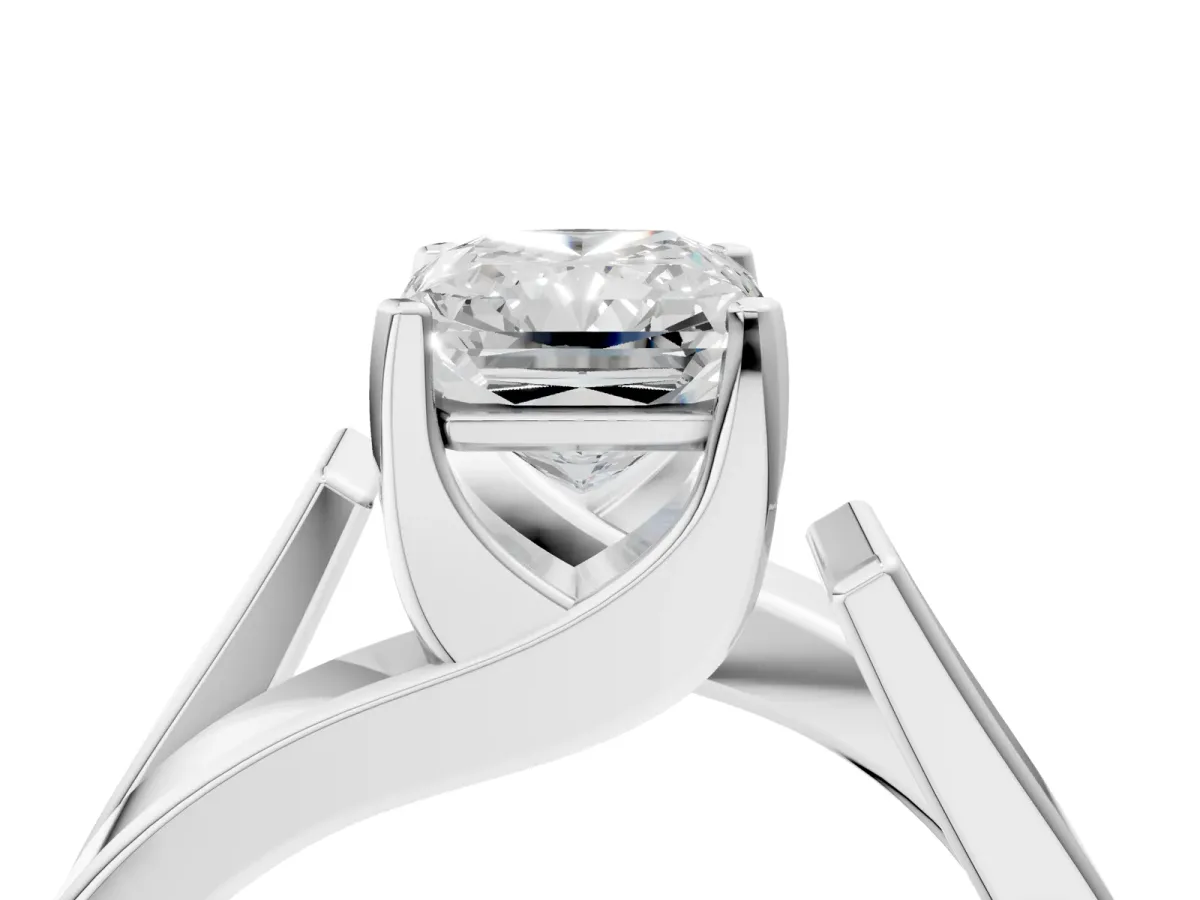 Modern Tension Set Radiant Cut Diamond Solitaire Wide Band Ring Silver