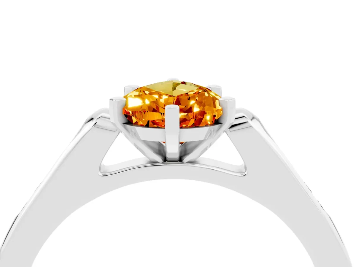 Pear Cut Citrine Solitaire Ring with Channel Set Round Band and Prong Setting Silver