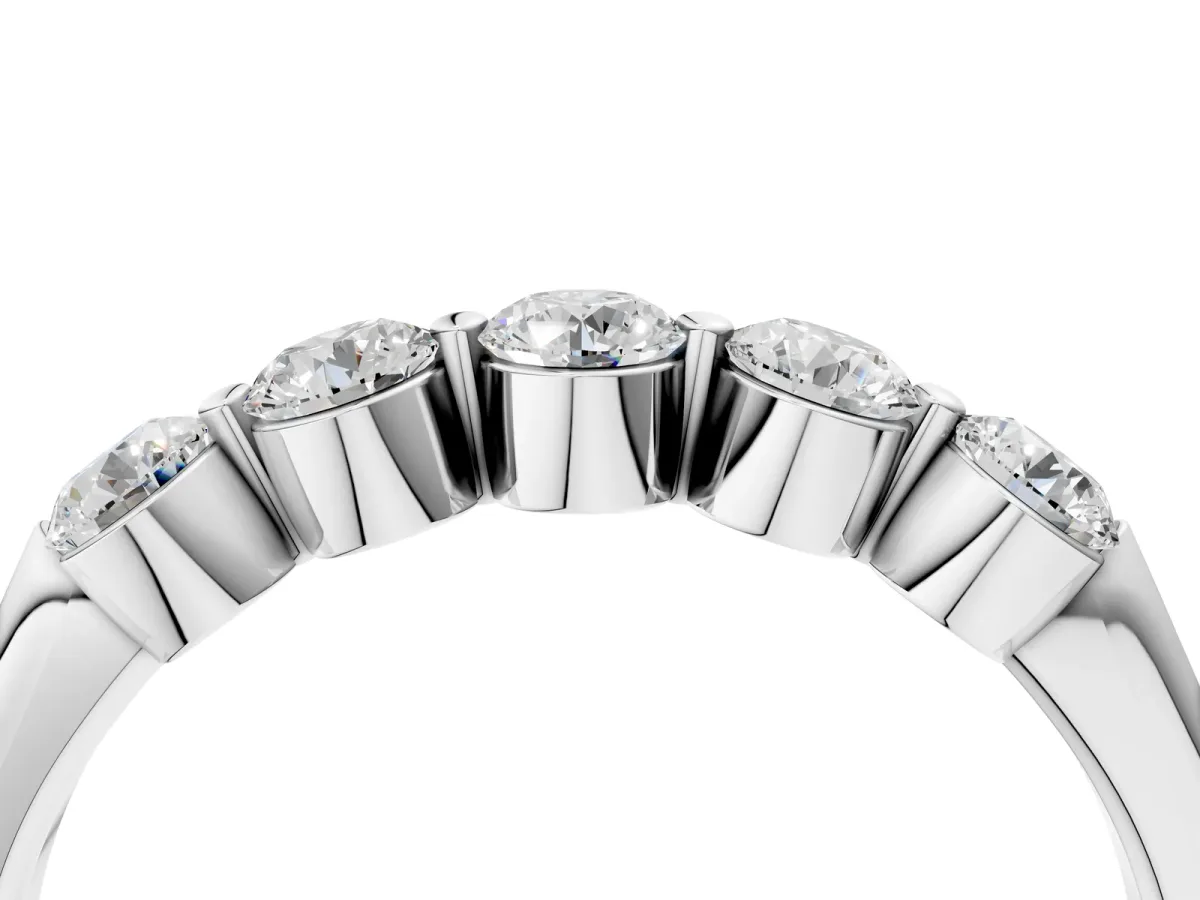 Five-Stone Round Diamond Half-Eternity Band with Prong Setting Silver
