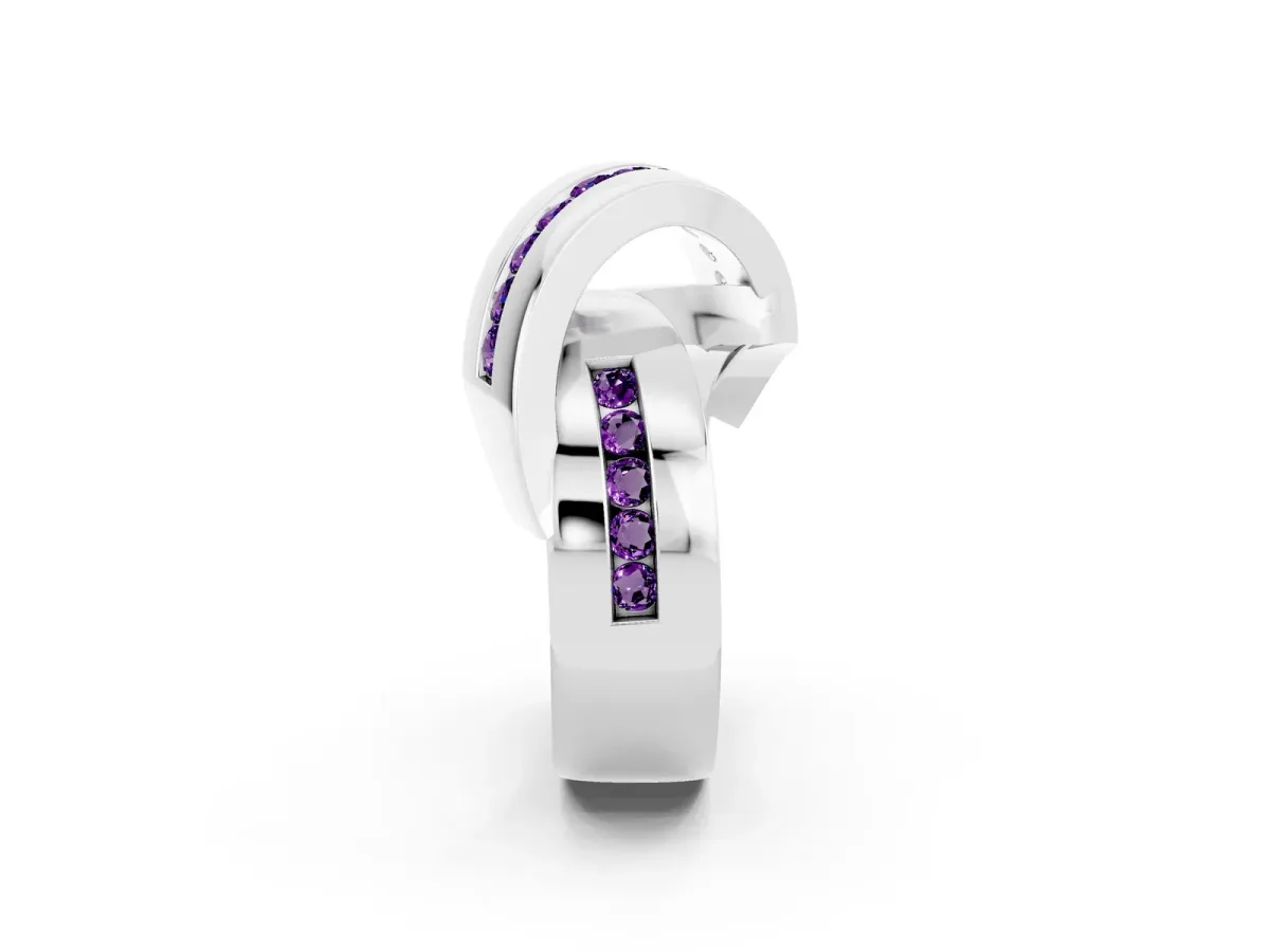 Pavé Round Amethyst Crossover Band with Channel Setting White gold