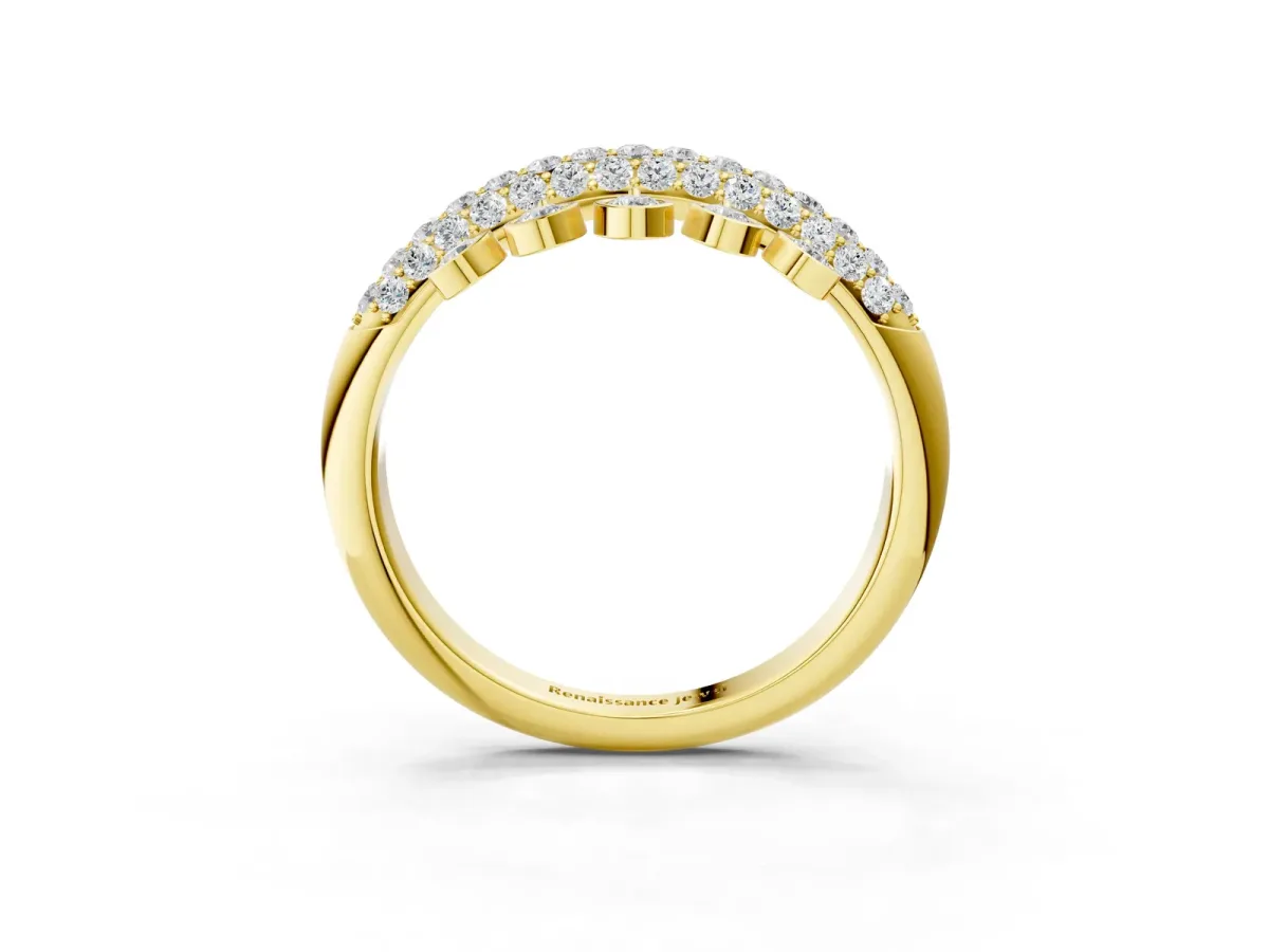 Round Diamond Dangle Promise Ring with Round Diamond Pavé Yellow gold