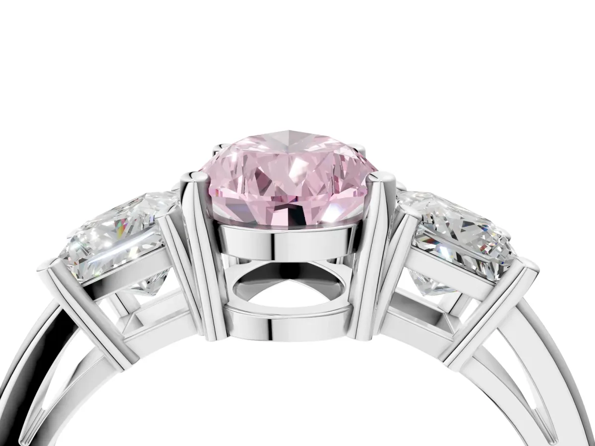 Fancy Pink Three-Stone Pear Cut Cut Solitaire Ring with Prong Setting White gold