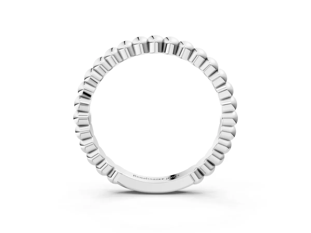 Beaded Round Stone Eternity Band with Bezel Setting Silver