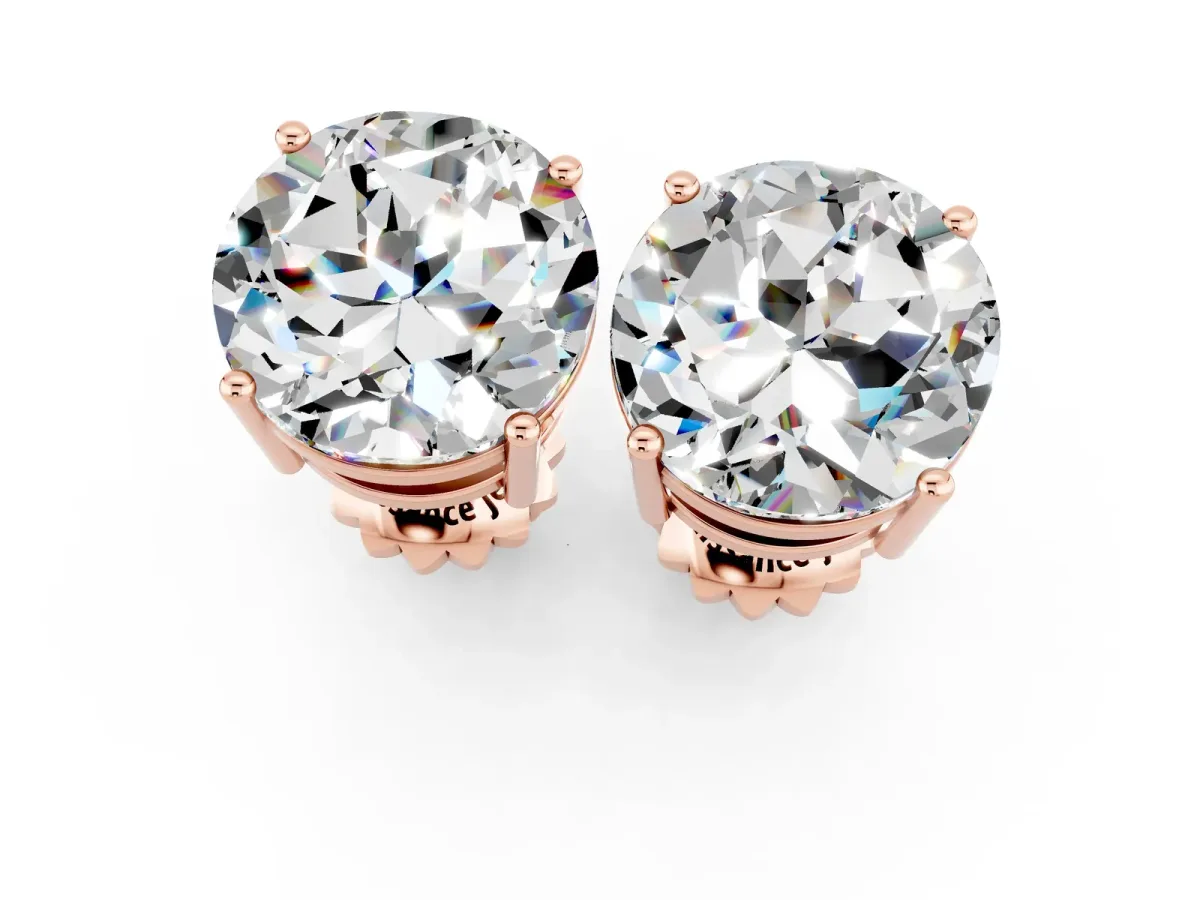 Round Cut Moissanite Stud Earrings Rose gold