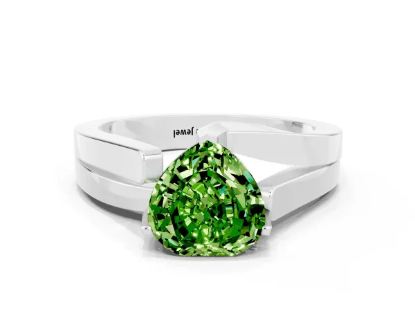 Modern Tension Set Heart Cut Peridot Solitaire Wide Band Ring Platinum