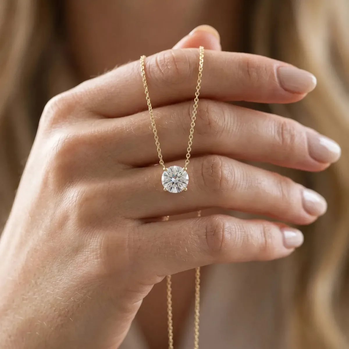 Round Solitaire Pendant with Four-Prong Basket Setting Yellow gold