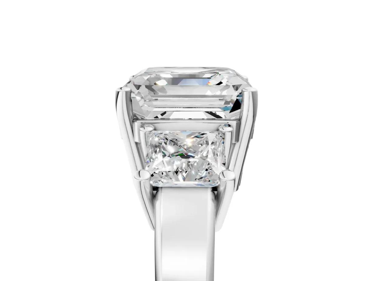 Three-Stone Asscher Cut Cut Solitaire Ring with Prong Setting Platinum
