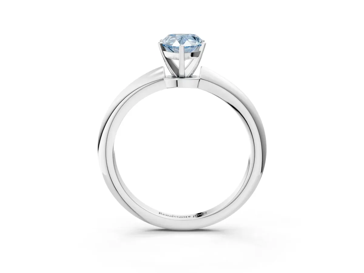 Fancy Blue Pear Cut Diamond Solitaire Ring with Six-Prong Setting and Classic Band Platinum
