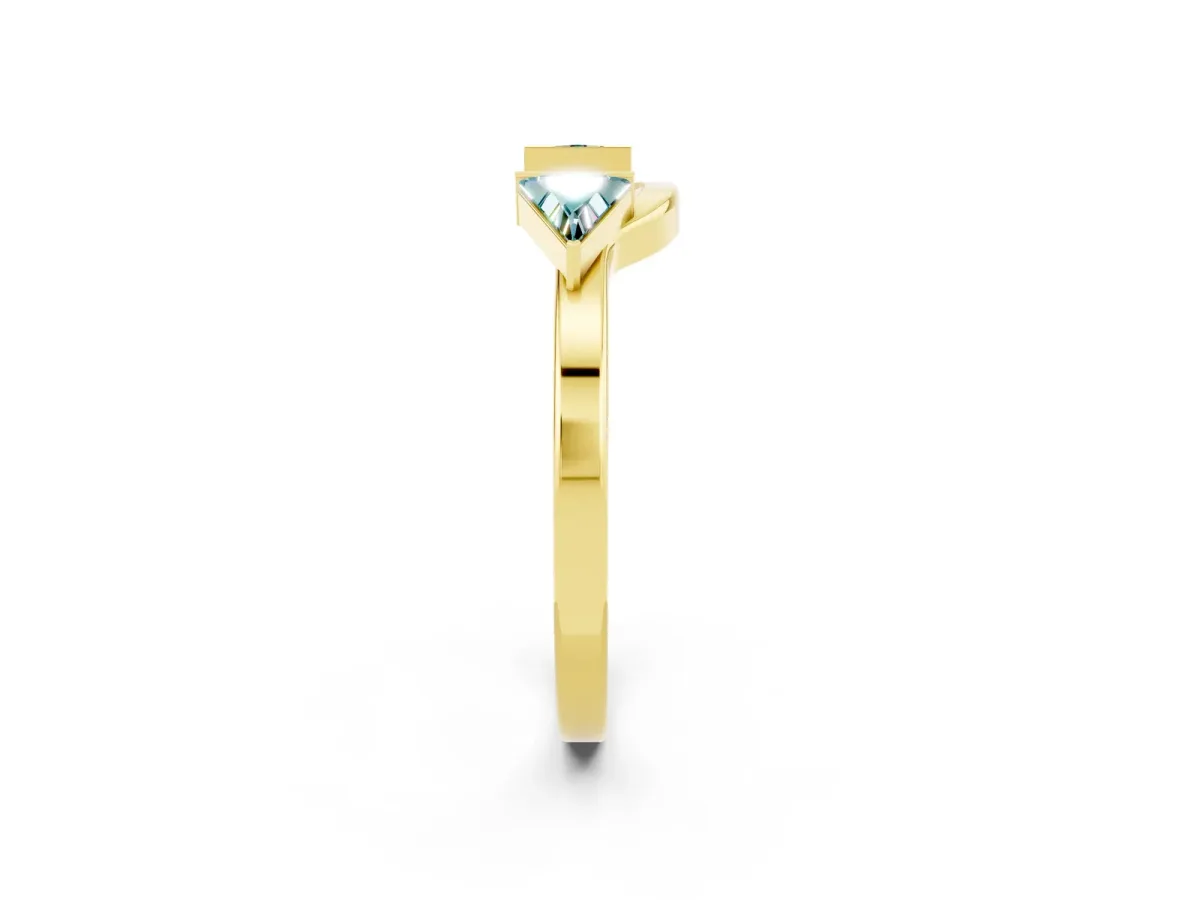 Trillion Blue Topaz Open Band Ring with Bezel Setting Yellow gold