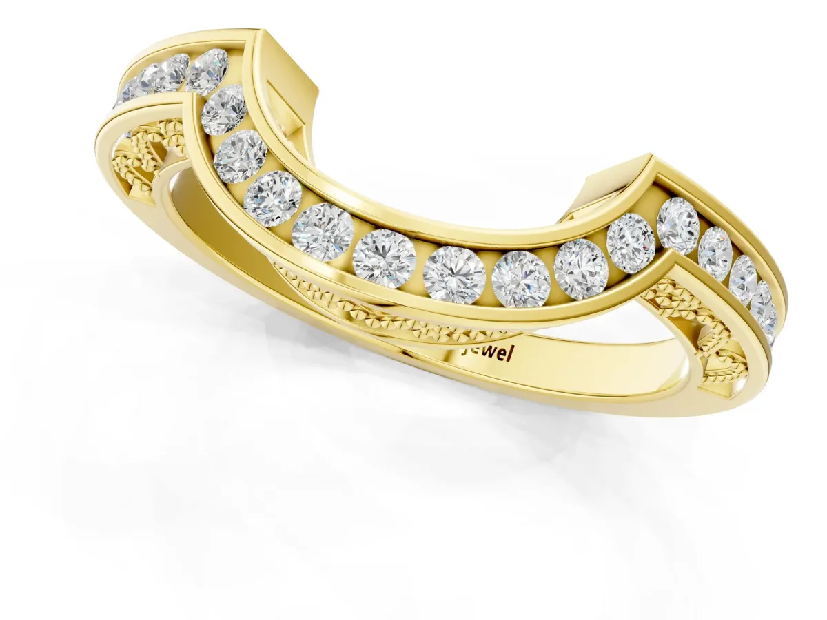 Round Channel-Set Diamond Contour Band Yellow gold