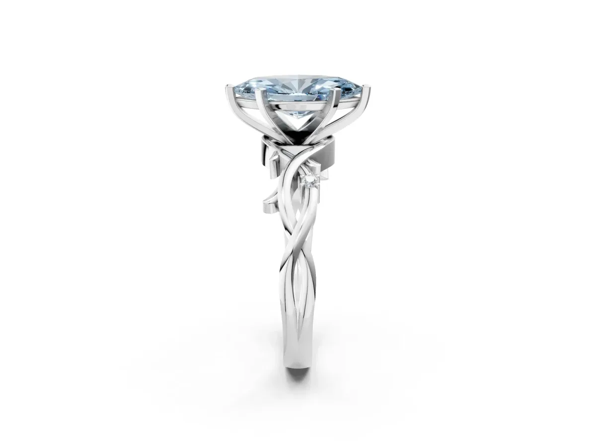 Fancy Blue Marquise Cut Diamond Solitaire Ring with Twisted Band and Prong Setting Platinum