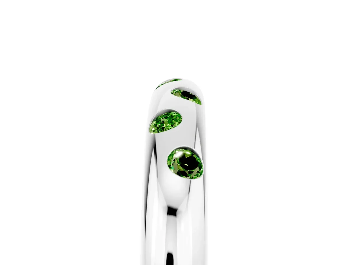 Round Peridot Flush-Set Comfort Fit Band White gold