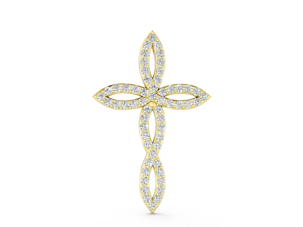 Marquise Diamond Pavé Cross Pendant Yellow gold