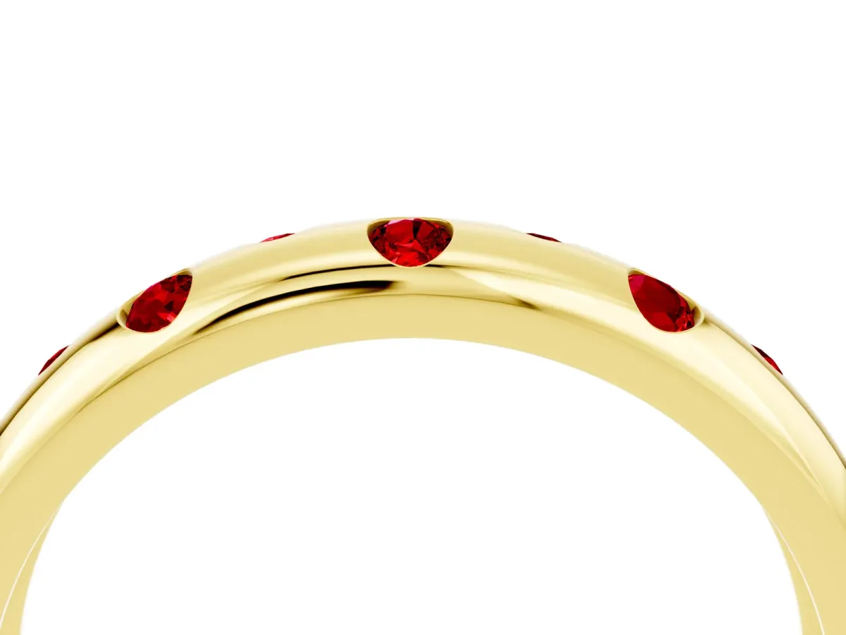 Round Ruby Flush-Set Comfort Fit Band Yellow gold