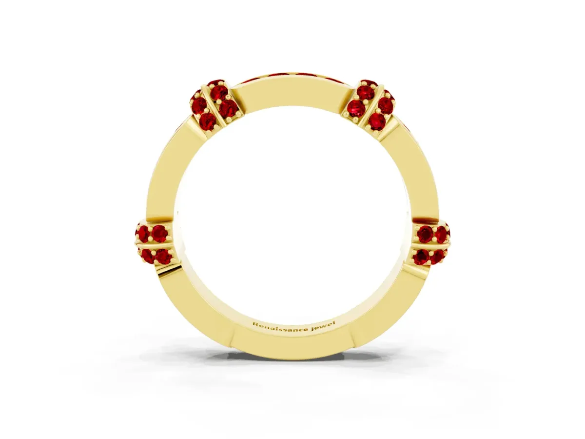Pavé Round Ruby Link Band with Bezel Setting Yellow gold