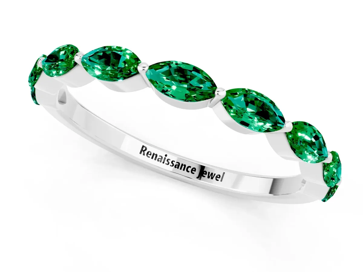 Marquise Emerald Half Eternity Band with Prong Setting Silver