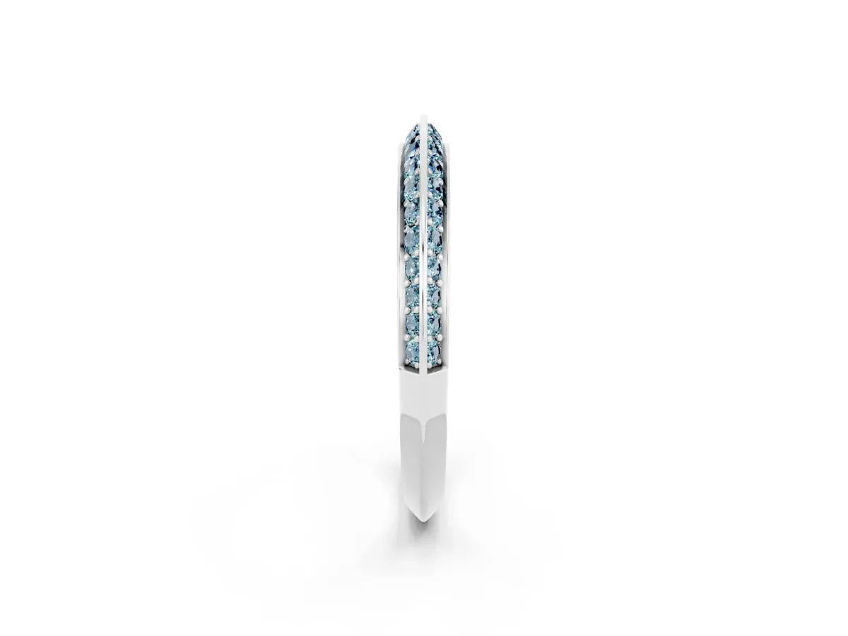 Double Row Pavé Round Aquamarine Eternity Band with Channel Setting Silver