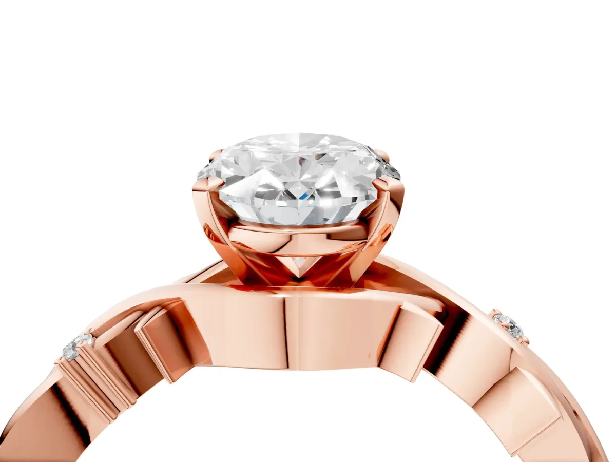 Oval Cut Diamond Solitaire Ring with Twisted Band and Prong Setting Rose gold