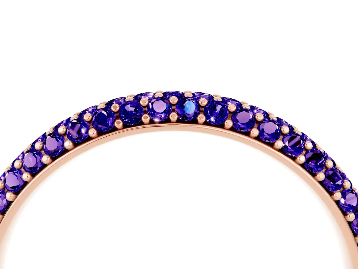 Round Tanzanite Pavé Eternity Band with Shared Prong Setting Rose gold