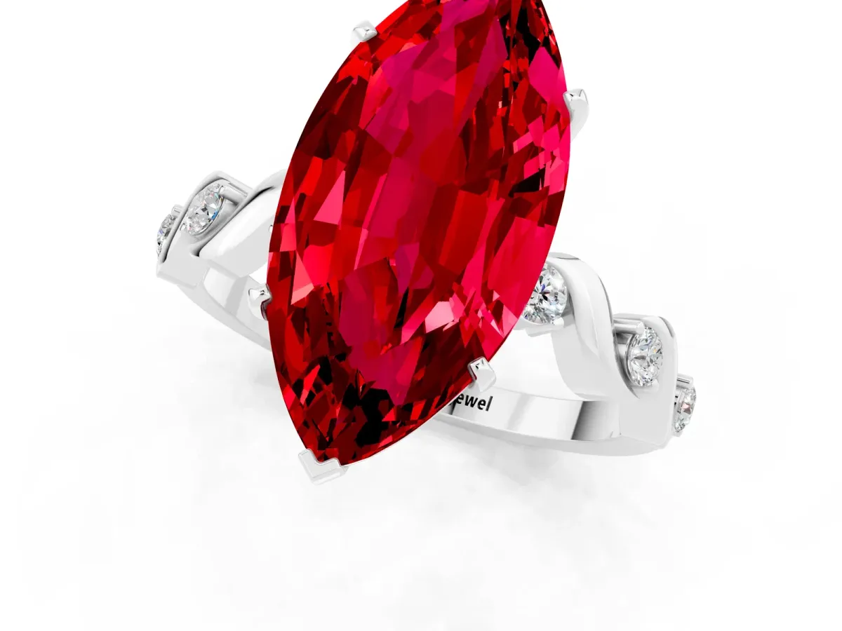 Marquise Cut Ruby Solitaire Twisted Band with Round Accents and Prong Setting Platinum