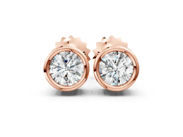 Bezel Set Round Diamond Stud Earrings with Push Back Rose gold