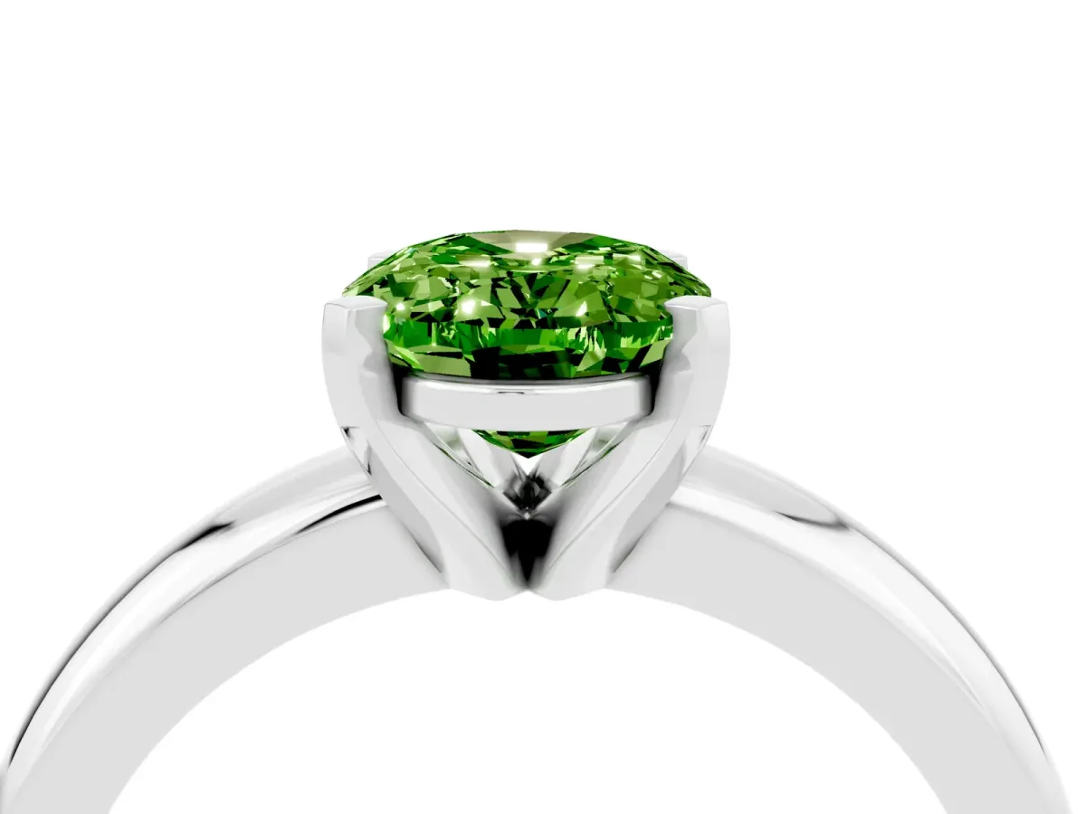 Oval Cut Peridot Solitaire Engagement Ring with Round Band and Four-Prong Setting Silver