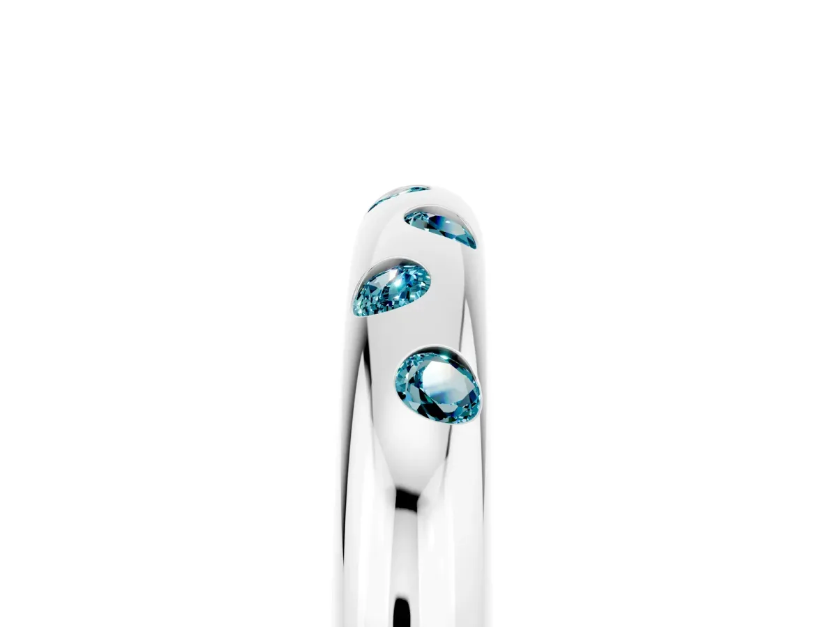 Round Blue Topaz Flush-Set Comfort Fit Band Silver