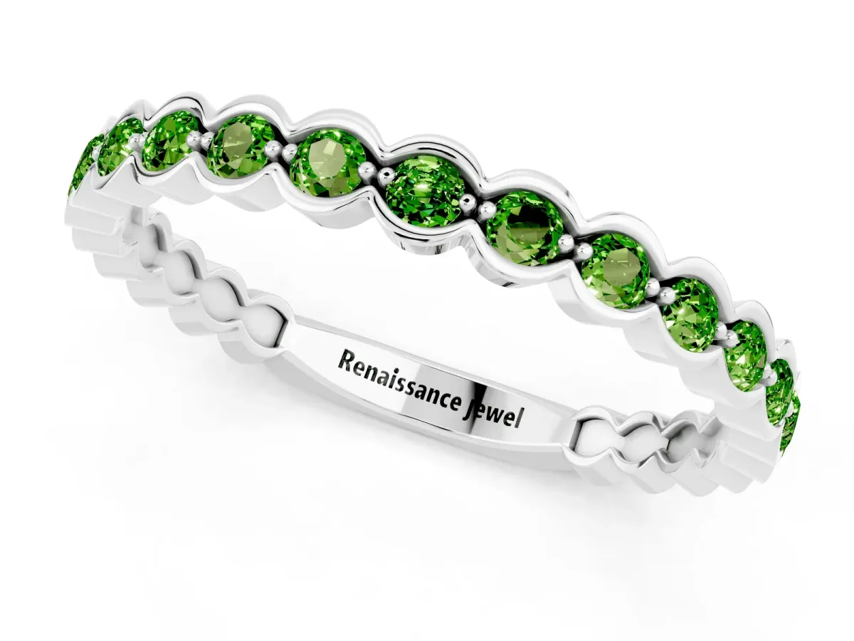 Round Peridot Bezel Set Eternity Band Silver