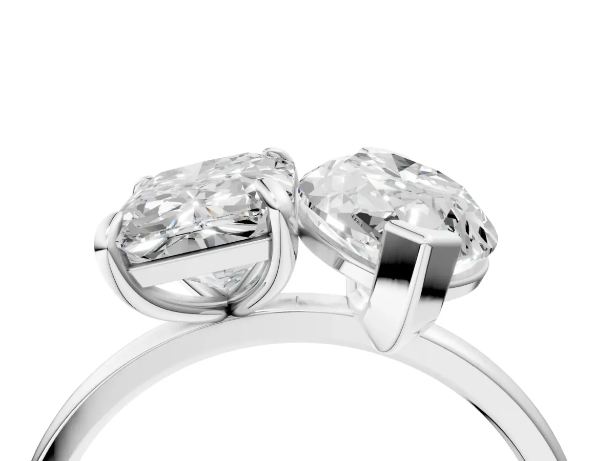 Radiant and Marquise Toi Moi Ring with Prong Setting and Plain Band Silver