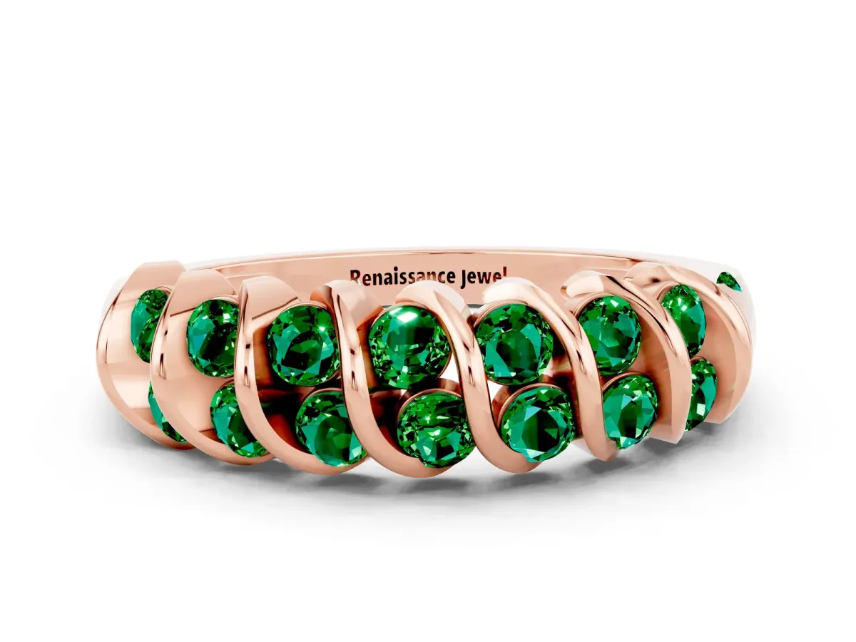 Channel Set Round Emerald Multi-Row Band Rose gold