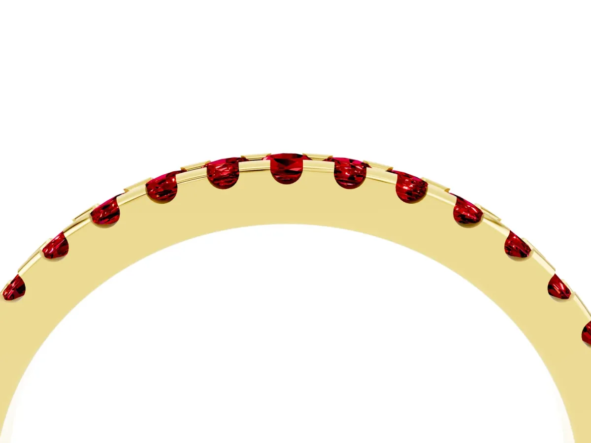 Round Ruby Pavé Set Eternity Band with Micro Prong Setting Yellow gold