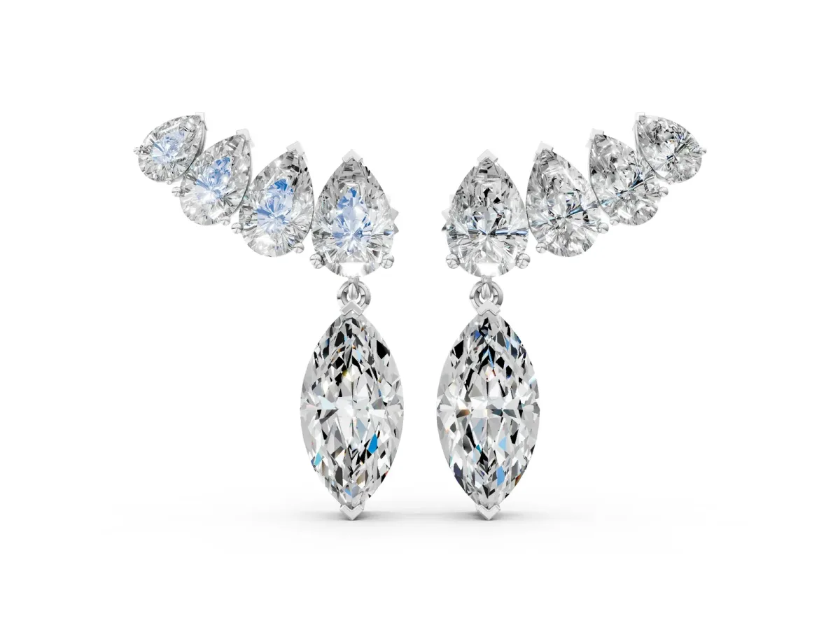 Marquise Cut Diamond Ear Climber Drop Earrings Silver