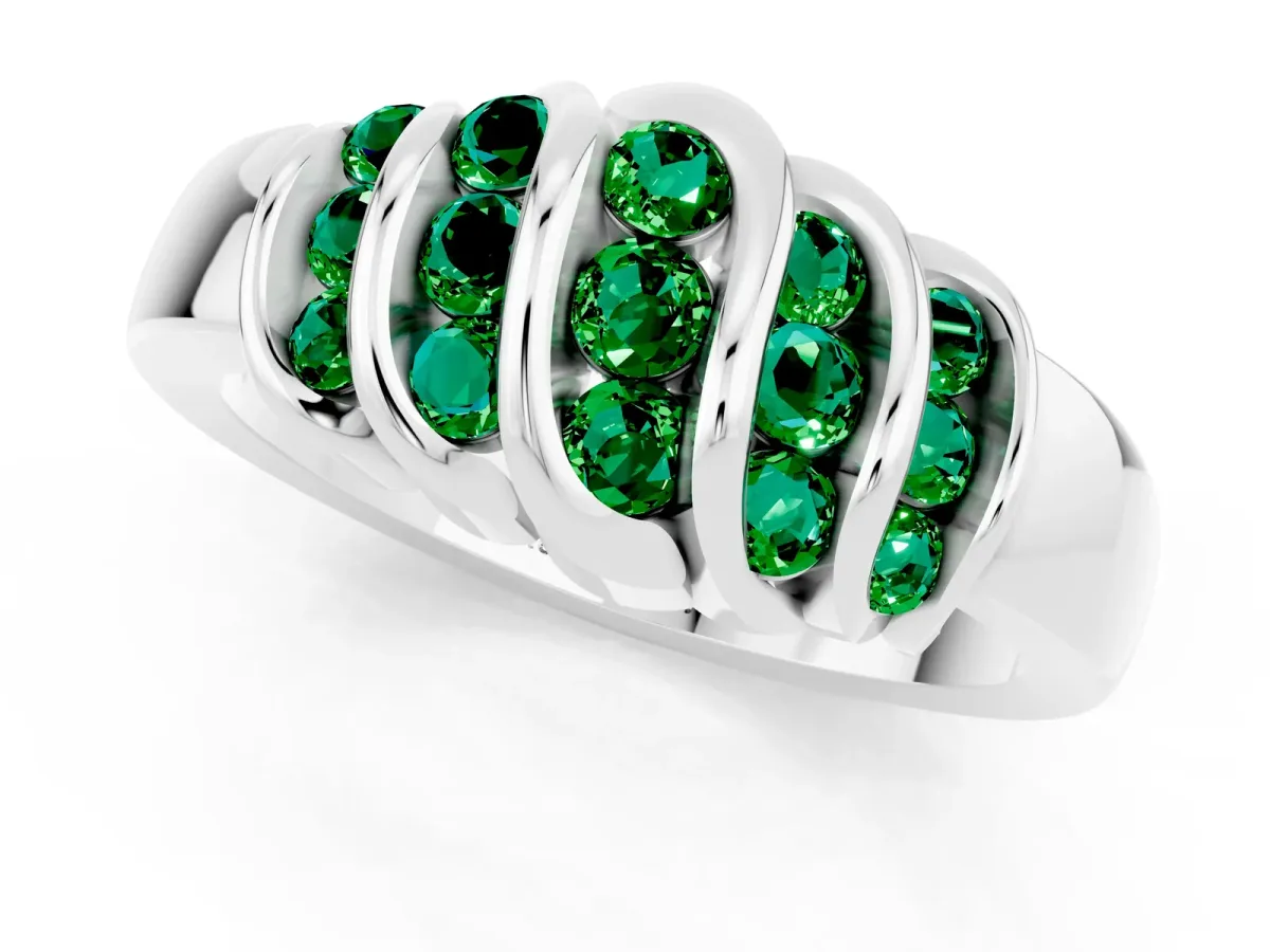 Round Emerald Multi-Row Crossover Band White gold